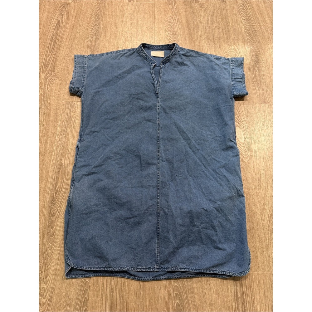 Everlane The Splitneck Jean Denim Boxy Shift Above Knee Dress sz 12 Pockets